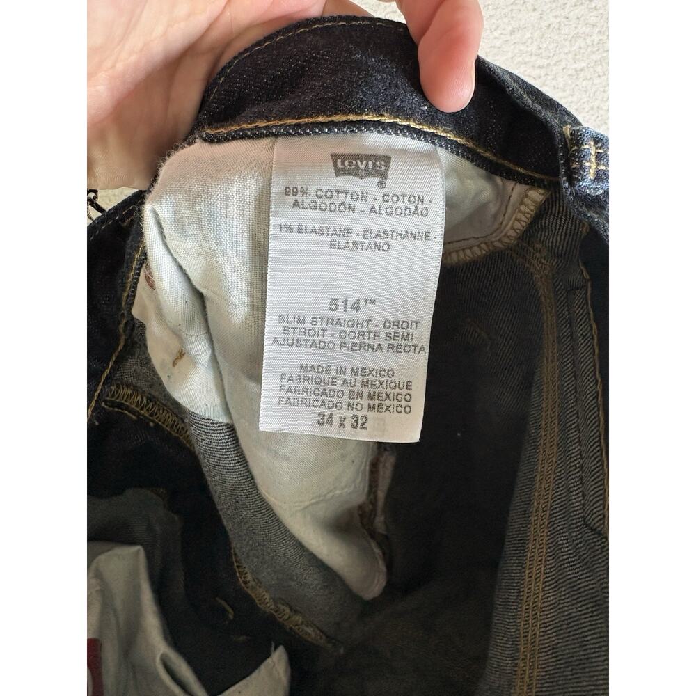 Levis 514 Jeans Mens 34x32 Blue Slim Straight Side Zip Pocket Moto Riding Dark - Picture 13 of 16